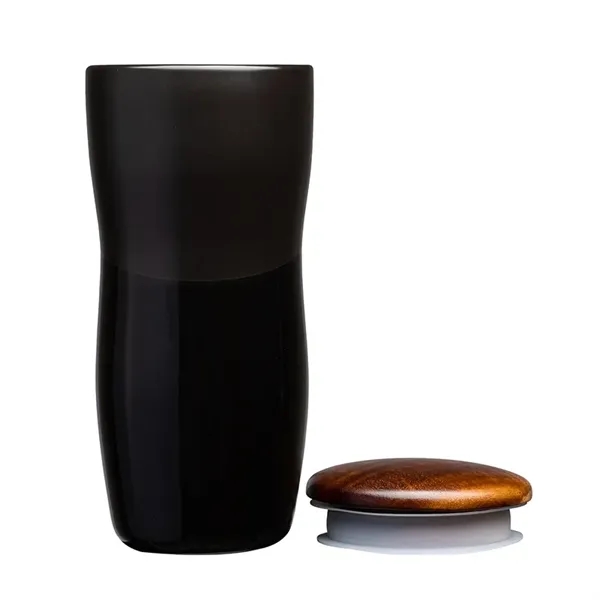 Tarrazu 12 oz. Double Wall Ceramic Tumbler w/ Wood Lid... from ASI 67866 Logomark/Valumark