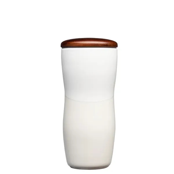 Tarrazu 12 oz. Double Wall Ceramic Tumbler w/ Wood Lid... from ASI 67866 Logomark/Valumark