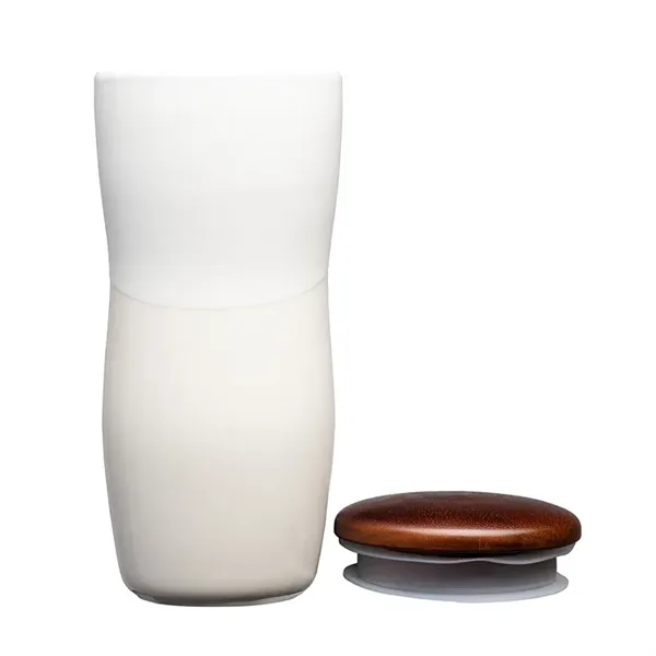 Tarrazu 12 oz. Double Wall Ceramic Tumbler w/ Wood Lid... from ASI 67866 Logomark/Valumark