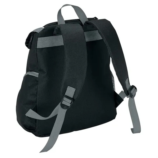 PEVA-lined backpack cooler; 18-can capacity with carrying handle and adjustable padded... from ASI 67866 Logomark/Valumark