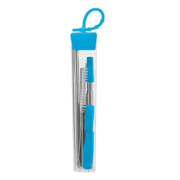 Seven-piece stainless steel straw set with cleaning brush in silicone case.... from ASI 67866 Logomark/Valumark