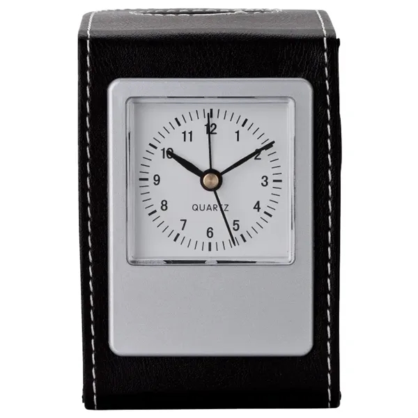 3.25" x 4.25" x 2.75" Alba leatherette desk clock and pen... from ASI 67866 Logomark/Valumark