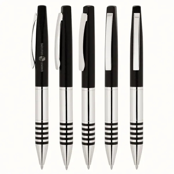 Twist-action ballpoint pen with brass body and matching color grip bands... from ASI 67866 Logomark/Valumark