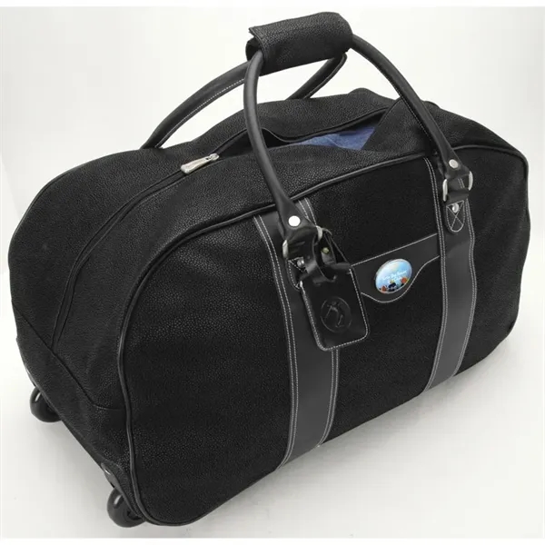 Rolling bag made with Sovrano lining and Novohyde; includes pullout handle... from ASI 67866 Logomark/Valumark