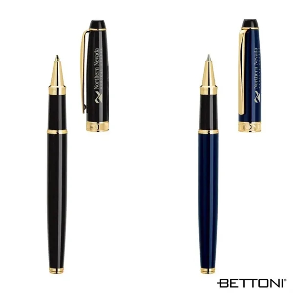 Rollerball pen with cap-off design, brass construction, gold clip and accents... from ASI 67866 Logomark/Valumark