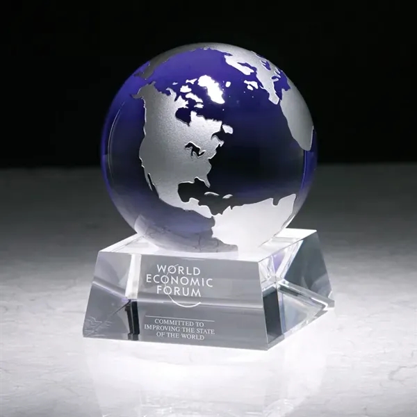 3.25" x 4.25" x 3" Firmada II blue crystal globe award... from ASI 67866 Logomark/Valumark