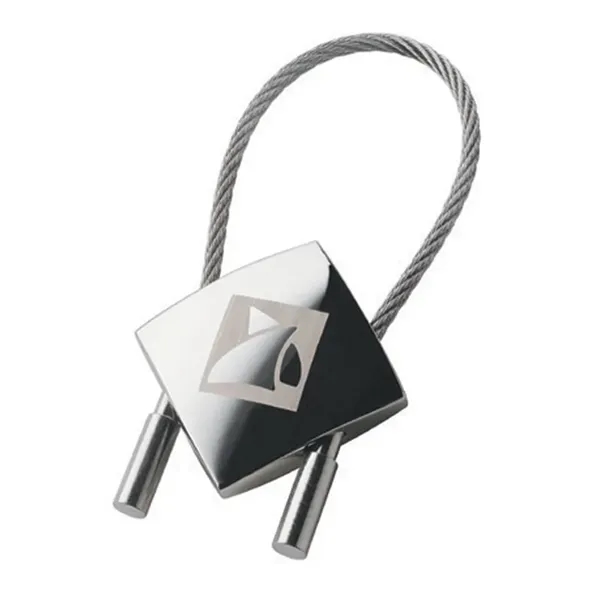 0.31" x 3" x 1.25" Perspective chrome keyring with cable wire... from ASI 67866 Logomark/Valumark / Valumark™