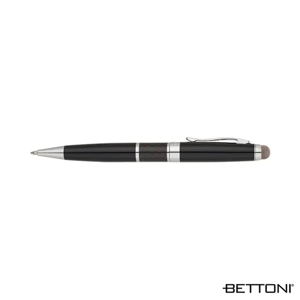 Brass twist-action ballpoint pen with carbon fiber accent, chrome clip and... from ASI 67866 Logomark/Valumark