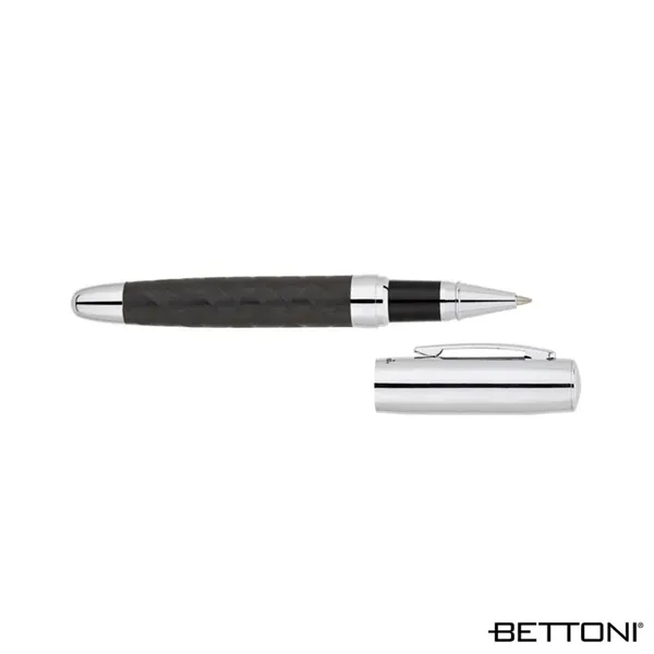 Rollerball pen with cap-off design, woven design barrel and chrome cap... from ASI 67866 Logomark/Valumark