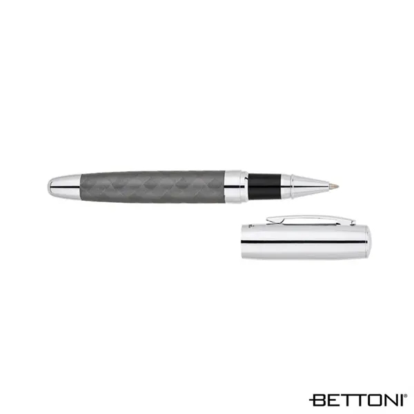 Rollerball pen with cap-off design, woven design barrel and chrome cap... from ASI 67866 Logomark/Valumark