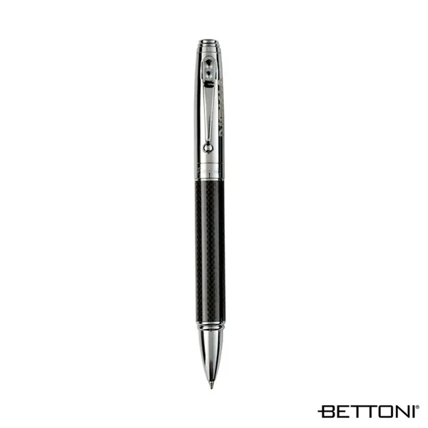 Twist action ballpoint pen with brass cap, high-gloss carbon fiber barrel... from ASI 67866 Logomark/Valumark