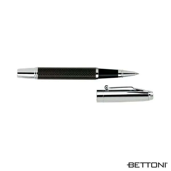 Euro-style cap-off rollerball pen with brass cap, high-gloss carbon fiber barrel... from ASI 67866 Logomark/Valumark