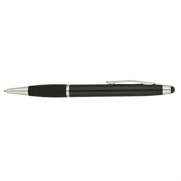 Twist-action ballpoint pen with sleek, shiny body, color matching rubberized grip... from ASI 67866 Logomark/Valumark / Valumark™