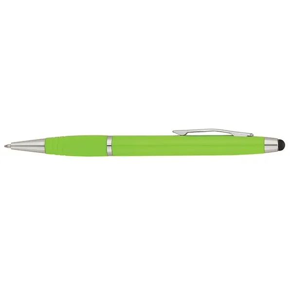 Twist-action ballpoint pen with sleek, shiny body, color matching rubberized grip... from ASI 67866 Logomark/Valumark / Valumark™