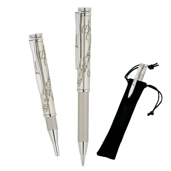 Telescoping ballpoint pen with etched barrel and antique sculptured cap.... from ASI 67866 Logomark/Valumark