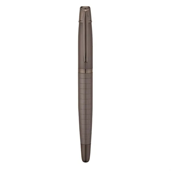 Heavyweight brass rollerball pen with cap-off design, satin gunmetal cap and... from ASI 67866 Logomark/Valumark