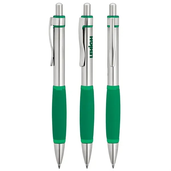 Ballpoint pen with plunger action mechanism, rubber grip, solid brass cap... from ASI 67866 Logomark/Valumark