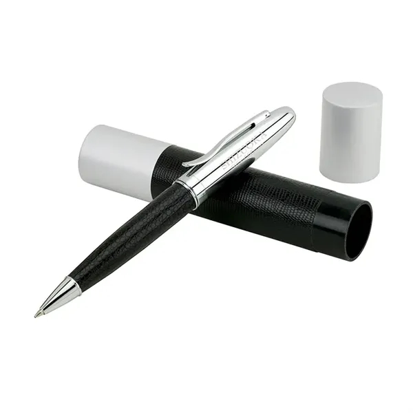 Ballpoint with pen with twist-action mechanism, faux leather design and matching... from ASI 67866 Logomark/Valumark
