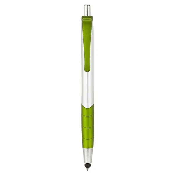 Plunger action ballpoint pen with clip and grip with color accents,... from ASI 67866 Logomark/Valumark / Valumark™