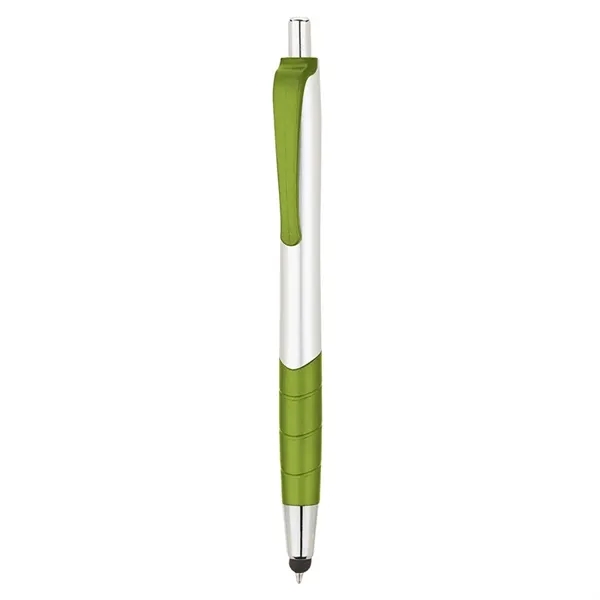 Plunger action ballpoint pen with clip and grip with color accents,... from ASI 67866 Logomark/Valumark / Valumark™