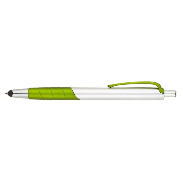 Plunger action ballpoint pen with clip and grip with color accents,... from ASI 67866 Logomark/Valumark / Valumark™