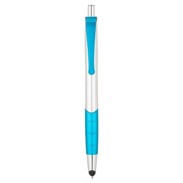 Plunger action ballpoint pen with clip and grip with color accents,... from ASI 67866 Logomark/Valumark / Valumark™