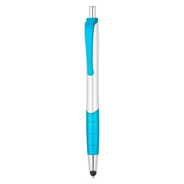 Plunger action ballpoint pen with clip and grip with color accents,... from ASI 67866 Logomark/Valumark / Valumark™