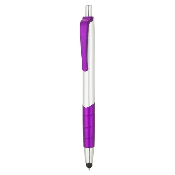 Plunger action ballpoint pen with clip and grip with color accents,... from ASI 67866 Logomark/Valumark / Valumark™