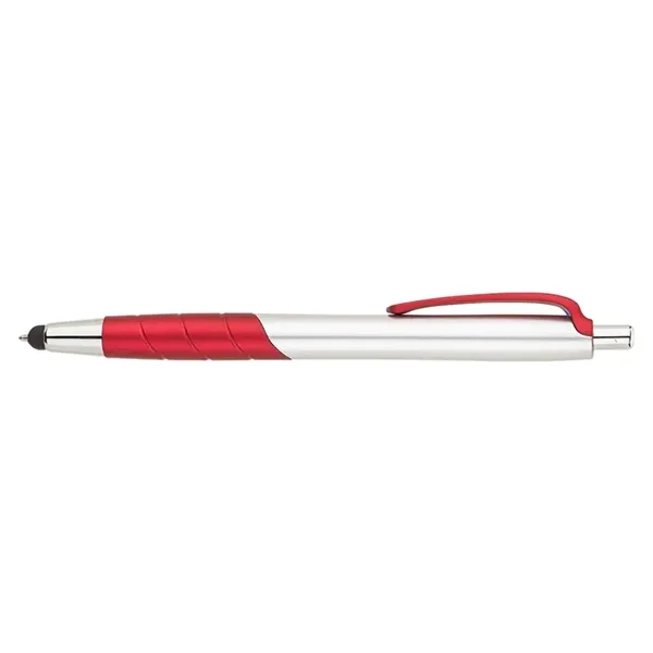 Plunger action ballpoint pen with clip and grip with color accents,... from ASI 67866 Logomark/Valumark / Valumark™
