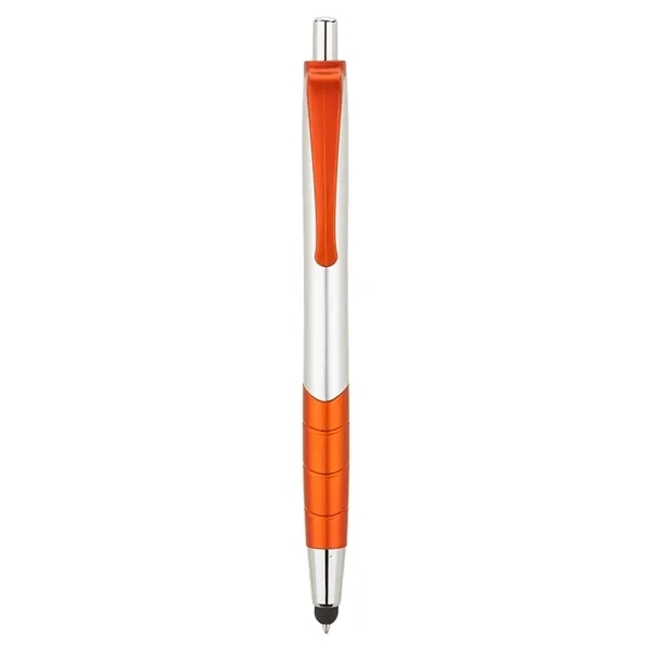 Plunger action ballpoint pen with clip and grip with color accents,... from ASI 67866 Logomark/Valumark / Valumark™