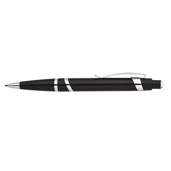 Plunger action ballpoint pen with metallic finish, spiral silver accent rings... from ASI 67866 Logomark/Valumark