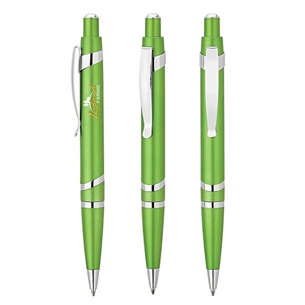 Plunger action ballpoint pen with metallic finish, spiral silver accent rings... from ASI 67866 Logomark/Valumark