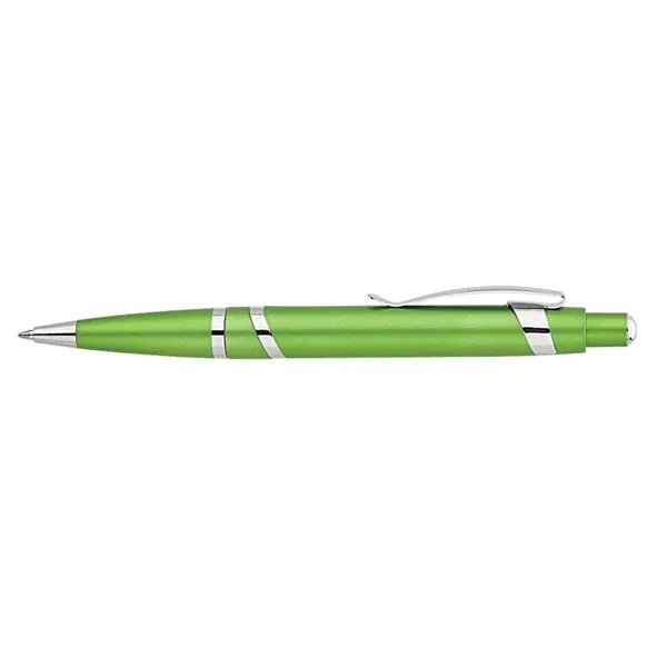 Plunger action ballpoint pen with metallic finish, spiral silver accent rings... from ASI 67866 Logomark/Valumark