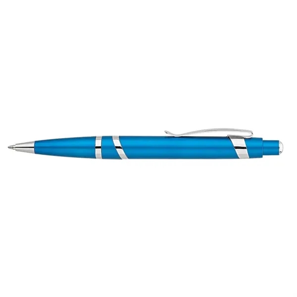 Plunger action ballpoint pen with metallic finish, spiral silver accent rings... from ASI 67866 Logomark/Valumark