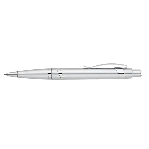Plunger action ballpoint pen with metallic finish, spiral silver accent rings... from ASI 67866 Logomark/Valumark