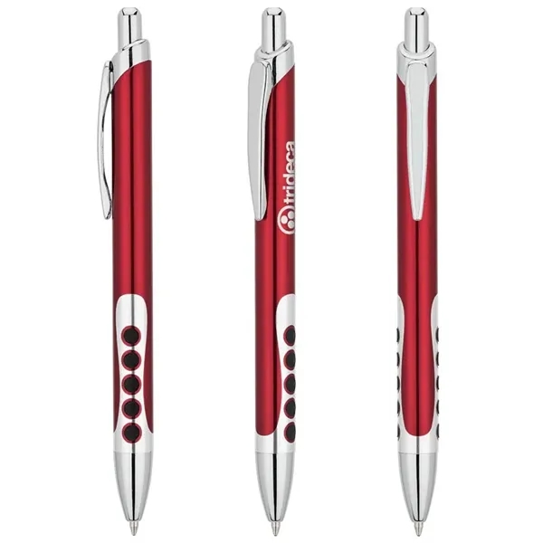 Aluminum ballpoint pen with plunger action mechanism, rubber circle designed grip... from ASI 67866 Logomark/Valumark / Valumark™