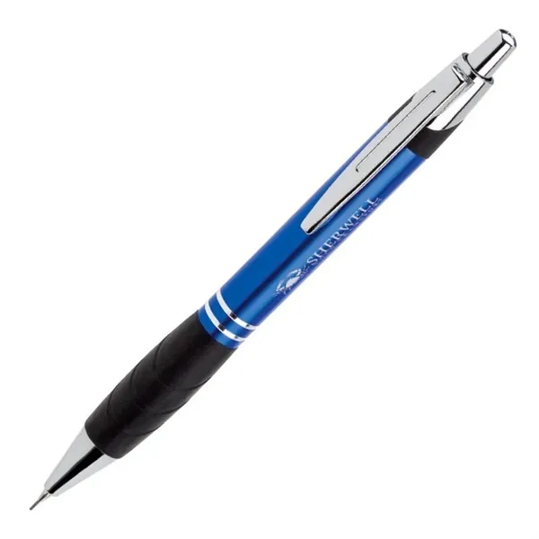 Plunger action aluminum mechanical pencil with a rubber grip and metal... from ASI 67866 Logomark/Valumark / Valumark™