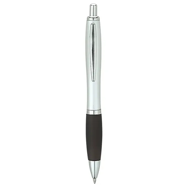Plunger-action ballpoint pen with matte silver barrel, translucent colored rubberized grip,... from ASI 67866 Logomark/Valumark / Valumark™