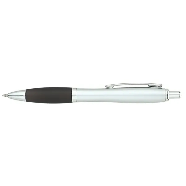 Plunger-action ballpoint pen with matte silver barrel, translucent colored rubberized grip,... from ASI 67866 Logomark/Valumark / Valumark™