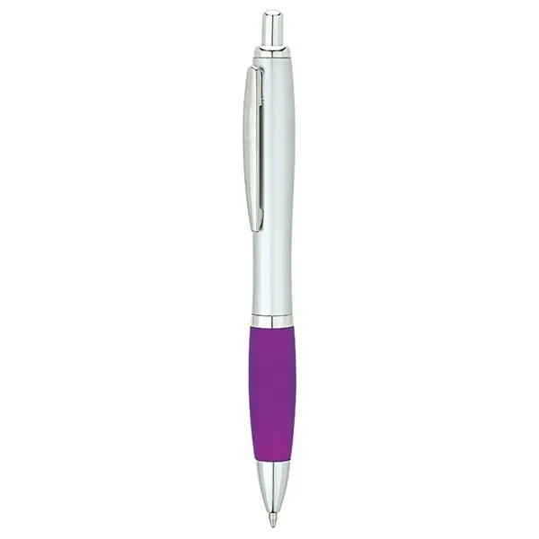 Plunger-action ballpoint pen with matte silver barrel, translucent colored rubberized grip,... from ASI 67866 Logomark/Valumark / Valumark™