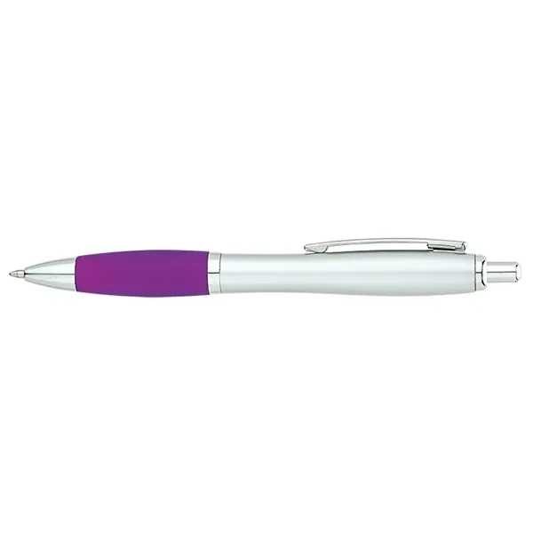 Plunger-action ballpoint pen with matte silver barrel, translucent colored rubberized grip,... from ASI 67866 Logomark/Valumark / Valumark™