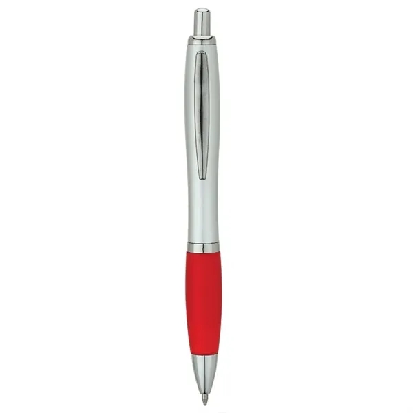 Plunger-action ballpoint pen with matte silver barrel, translucent colored rubberized grip,... from ASI 67866 Logomark/Valumark / Valumark™