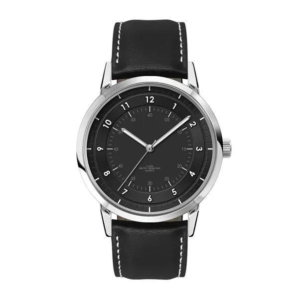 Customizable watch with a sleek 42mm polished brushed silver and black... from ASI 67866 Logomark/Valumark