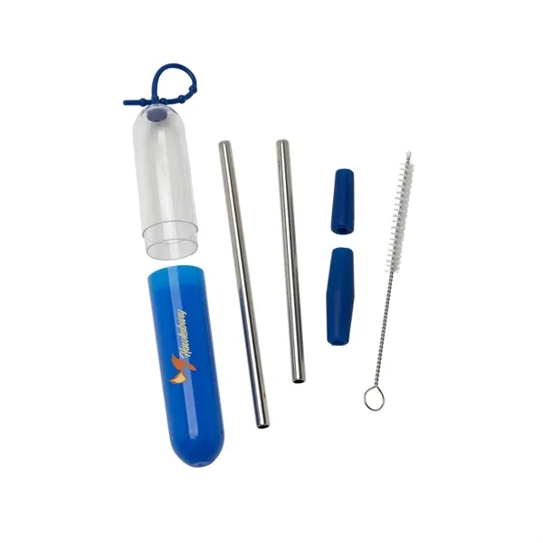 Five-piece stainless steel straw set with cleaning brush in silicone carrying... from ASI 67866 Logomark/Valumark