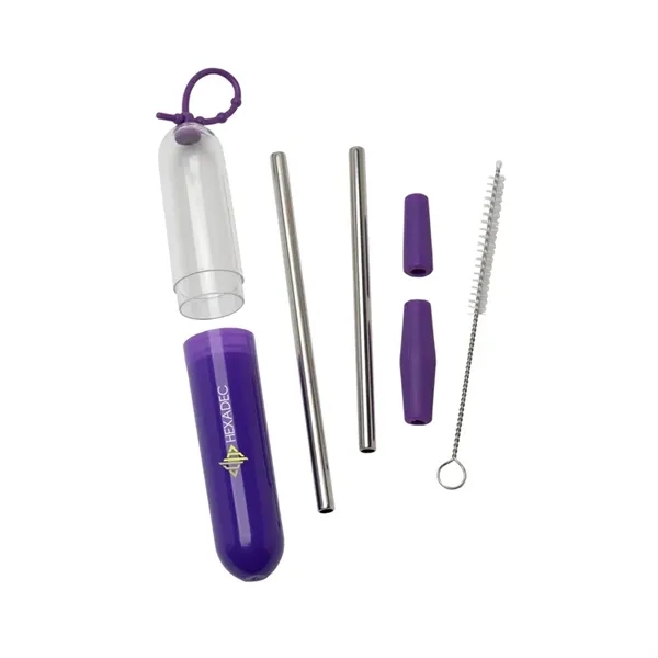 Five-piece stainless steel straw set with cleaning brush in silicone carrying... from ASI 67866 Logomark/Valumark