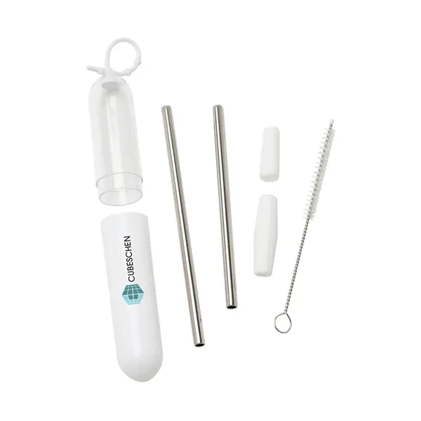 Five-piece stainless steel straw set with cleaning brush in silicone carrying... from ASI 67866 Logomark/Valumark