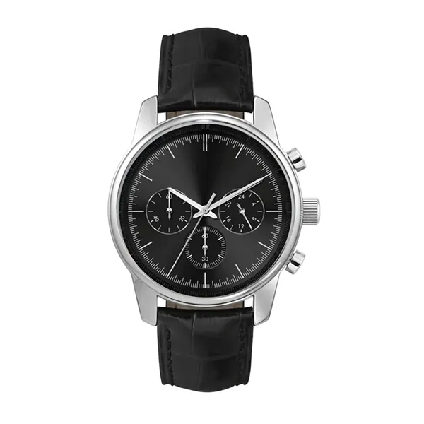Chronograph watch designed with a 44mm brushed silver metal case, flat... from ASI 67866 Logomark/Valumark