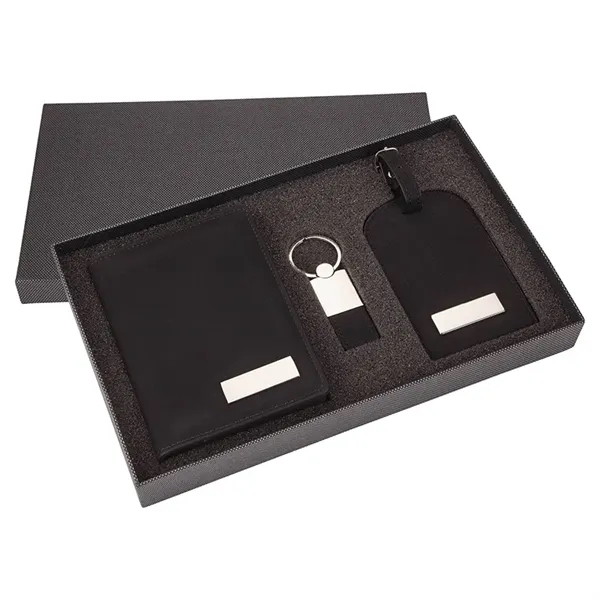 Stylish travel gift set with a matching leatherette passport holder, key... from ASI 67866 Logomark/Valumark