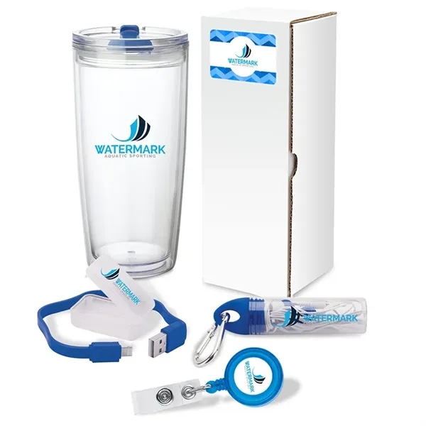 Gift set with 22 oz. tumbler, 2-in-1 charging cable, earbuds with... from ASI 67866 Logomark/Valumark