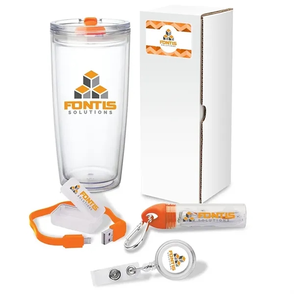 Gift set with 22 oz. tumbler, 2-in-1 charging cable, earbuds with... from ASI 67866 Logomark/Valumark